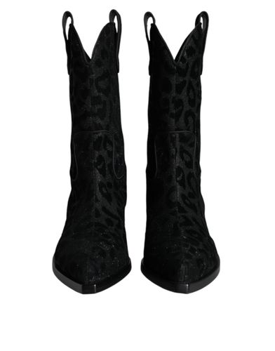 Black Gray Leopard Cowboy Boots Women's Shoes - Dolce & Gabbana - Modalova