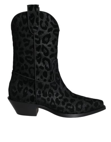 Black Gray Leopard Cowboy Boots Women's Shoes - Dolce & Gabbana - Modalova