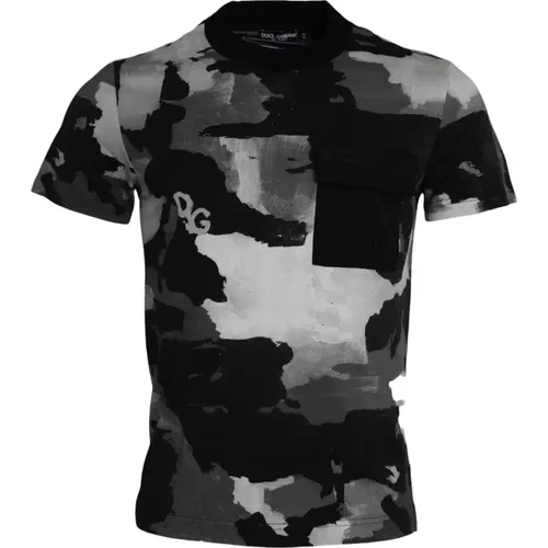 Camouflage Cotton Crewneck Men's T-shirt - Dolce & Gabbana - Modalova