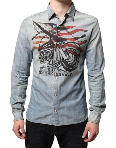 Printed Cotton Denim Long Sleeves Men's Shirt - John Galliano - Modalova
