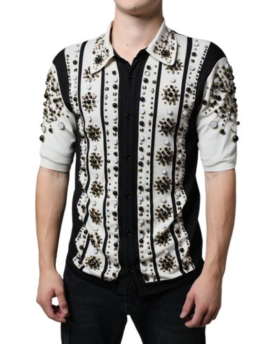 White Black Silk Studded Stone Crystal Men's Shirt - Dolce & Gabbana - Modalova