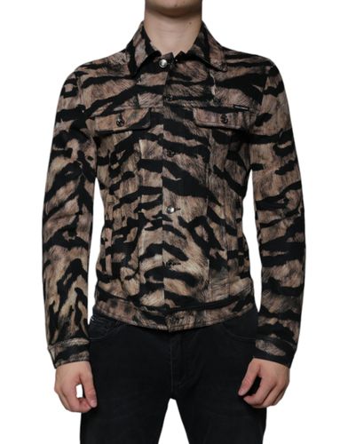 Brown Tiger Button Down Collared Men's Jacket - Dolce & Gabbana - Modalova