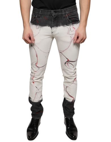 Black White Printed Skinny Men Denim Men's Jeans - Dolce & Gabbana - Modalova
