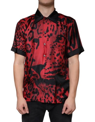 Leopard Silk Button Down Casual Men's Shirt - Dolce & Gabbana - Modalova