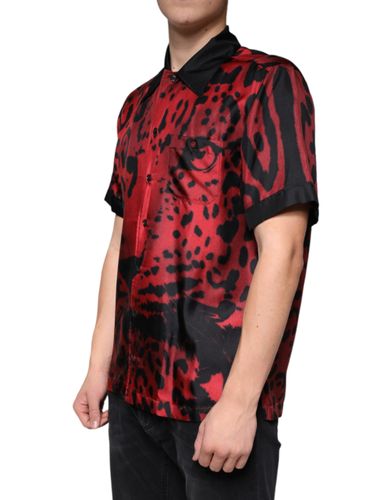 Leopard Silk Button Down Casual Men's Shirt - Dolce & Gabbana - Modalova