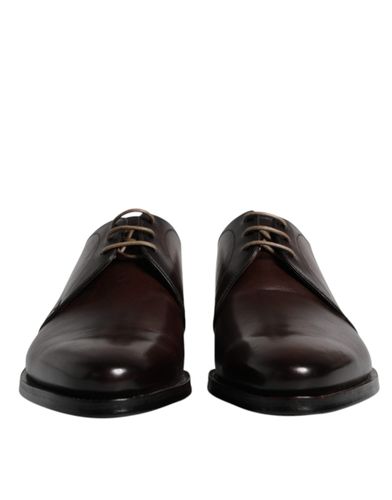 Brown Leather Lace Up Men Derby Formal Men's Shoes - Dolce & Gabbana - Modalova