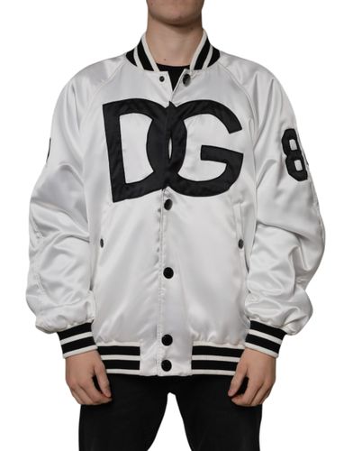 White Polyester Logo Full Zip Bomber Men's Jacket - Dolce & Gabbana - Modalova