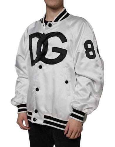 White Polyester Logo Full Zip Bomber Men's Jacket - Dolce & Gabbana - Modalova