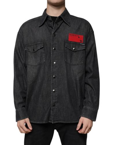 Logo Cotton Button Down Denim Men's Shirt - Dolce & Gabbana - Modalova