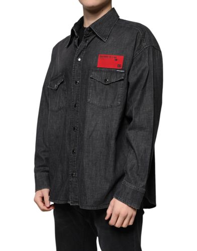 Logo Cotton Button Down Denim Men's Shirt - Dolce & Gabbana - Modalova