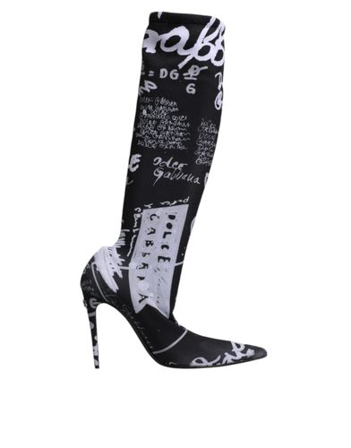 Black Logo Stretch Heels High Boots Women's Shoes - Dolce & Gabbana - Modalova
