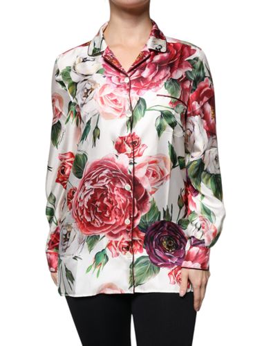 Peony Silk Long Sleeves Collared Blouse Women's Top - Dolce & Gabbana - Modalova