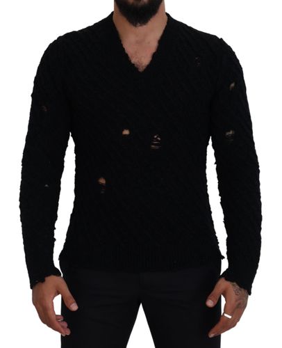 Wool V-neck Knitted Pullover Men's Sweater - Dolce & Gabbana - Modalova