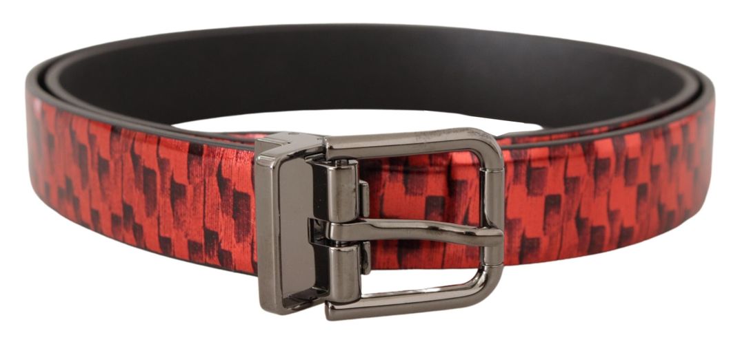 Herringbone Leather Gray Tone Buckle Men's Belt - Dolce & Gabbana - Modalova