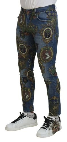 Medal Print Slim Fit Cotton Men's Jeans - Dolce & Gabbana - Modalova