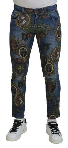 Medal Print Slim Fit Cotton Men's Jeans - Dolce & Gabbana - Modalova
