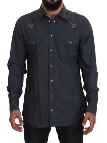 Cotton Denim Crystal Bee Men's Shirt - Dolce & Gabbana - Modalova