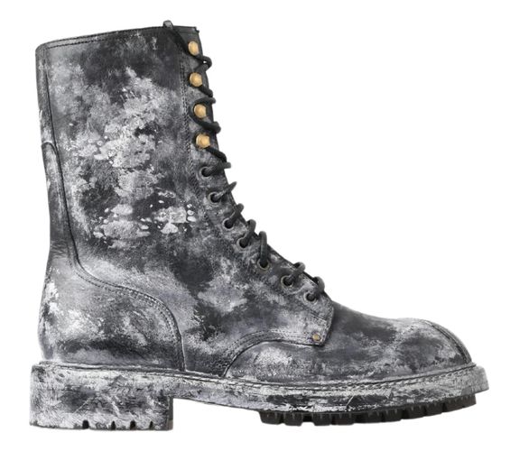 Gray Leather Mid Calf Boots Men's Shoes - Dolce & Gabbana - Modalova