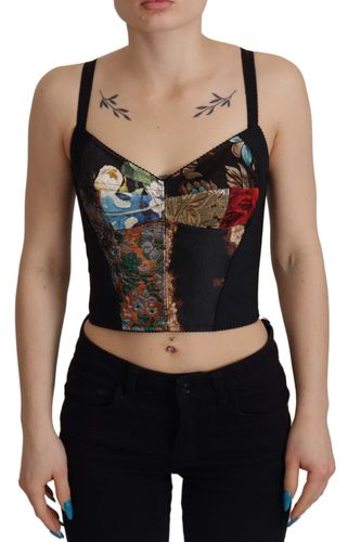 Black Patchwork Sicily Blouse Corset Cropped Women's Top - Dolce & Gabbana - Modalova