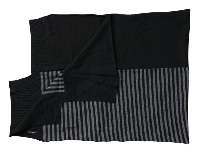 Black Gray Stripe Wool Neck Wrap Shawl Men's Scarf - Dolce & Gabbana - Modalova