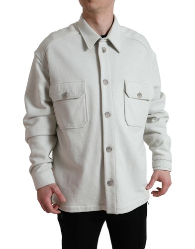 Grey Cotton Button Down Collared Coat Men's Jacket - Dolce & Gabbana - Modalova