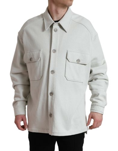 Grey Cotton Button Down Collared Coat Men's Jacket - Dolce & Gabbana - Modalova