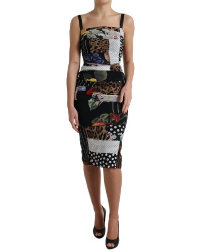 Patchwork Midi Floral Leopard Bodycon Women's Dress - Dolce & Gabbana - Modalova