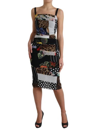 Patchwork Midi Floral Leopard Bodycon Women's Dress - Dolce & Gabbana - Modalova