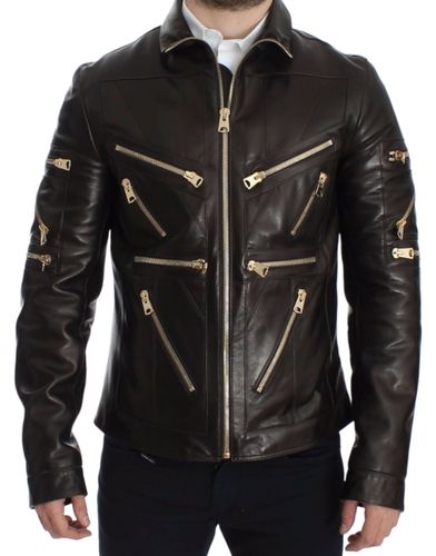 Lambskin Leather Zipper Men's Jacket - Dolce & Gabbana - Modalova
