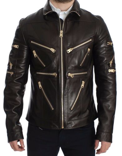 Lambskin Leather Zipper Men's Jacket - Dolce & Gabbana - Modalova