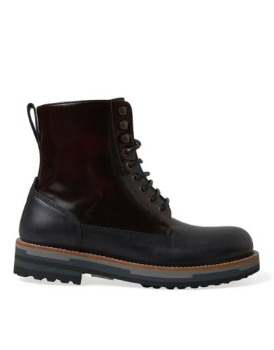 Black Leather Military Combat Boots Men's Shoes - Dolce & Gabbana - Modalova