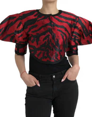 Black Red Patterned Cropped Coat Women's Jacket - Dolce & Gabbana - Modalova