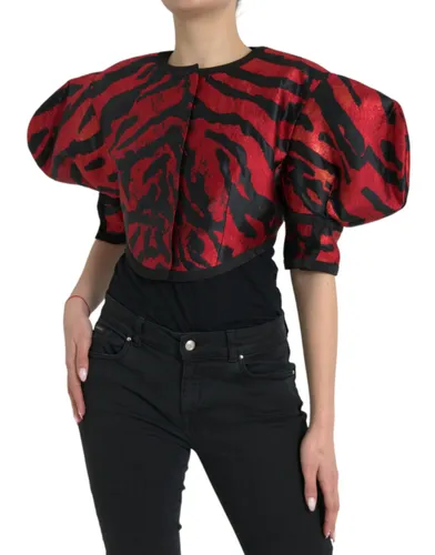 Black Red Patterned Cropped Coat Women's Jacket - Dolce & Gabbana - Modalova