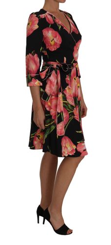 Pink Tulip Print Stretch Shift Women's Dress - Dolce & Gabbana - Modalova