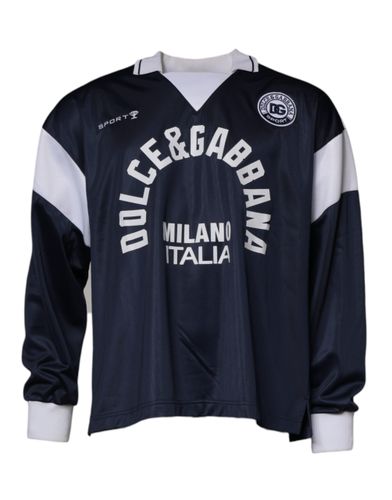 Blue Logo Jersey Collared Pullover Men's Sweater - Dolce & Gabbana - Modalova