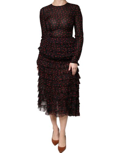Black Red Polka Dot Silk Layered Midi Women's Dress - Dolce & Gabbana - Modalova