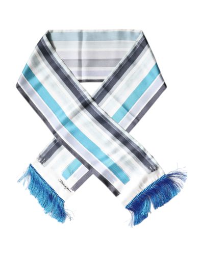 White Blue Stripes Silk Fringes Wrap Men's Scarf - Dolce & Gabbana - Modalova