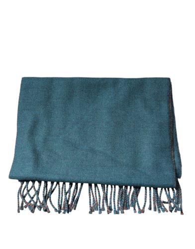 Blue Green Wool Fringes Wrap Shawl Men's Scarf - Dolce & Gabbana - Modalova