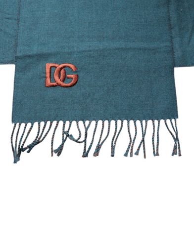 Blue Green Wool Fringes Wrap Shawl Men's Scarf - Dolce & Gabbana - Modalova