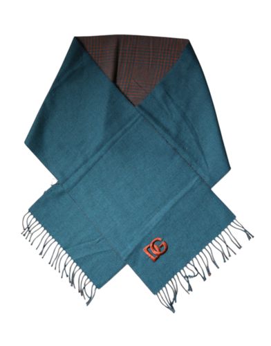 Blue Green Wool Fringes Wrap Shawl Men's Scarf - Dolce & Gabbana - Modalova