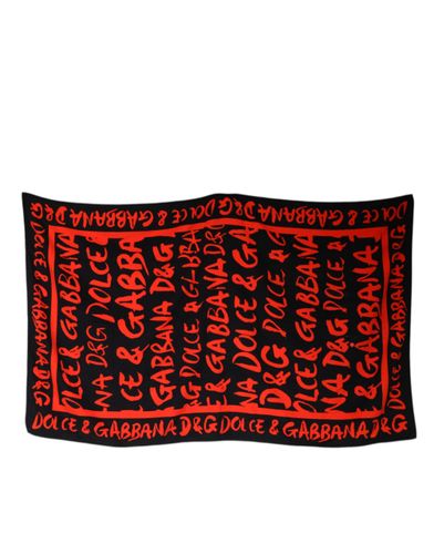 Black Red Logo Print Cotton Beach Women's Towel - Dolce & Gabbana - Modalova