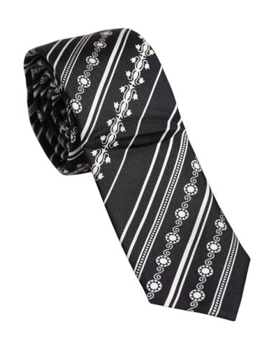 Black White Stripes Silk Adjustable NeckMen's Men's Tie - Dolce & Gabbana - Modalova