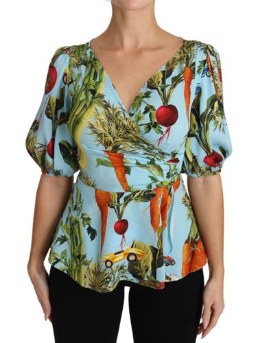 Vegetable Print Silk Top Peplum Wrap Women's Blouse - Dolce & Gabbana - Modalova
