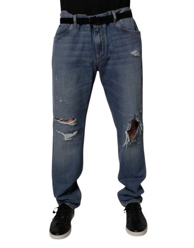 Tattered Cotton Straight Denim Men's Jeans - Dolce & Gabbana - Modalova