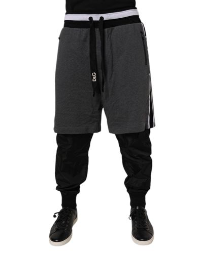 Black Gray Cotton Layered Men SweatMen's Men's Pants - Dolce & Gabbana - Modalova