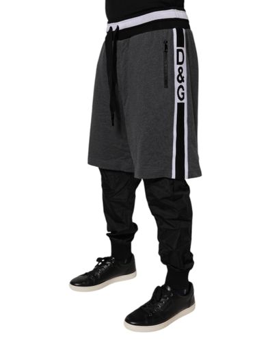 Black Gray Cotton Layered Men SweatMen's Men's Pants - Dolce & Gabbana - Modalova