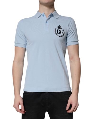 Sky Blue Cotton Crown Collared Polo Men's T-shirt - Dolce & Gabbana - Modalova