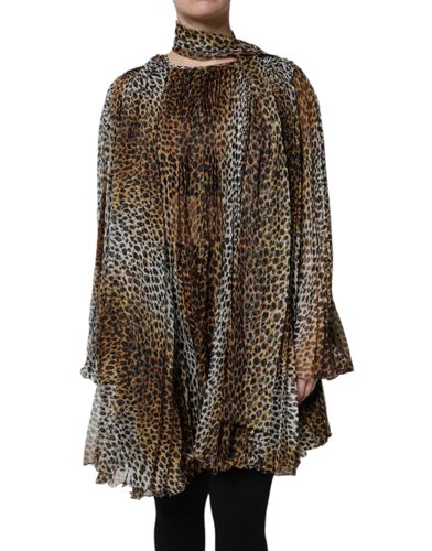 Leopard Print Scarf Collared Chiffon Women's Dress - Dolce & Gabbana - Modalova