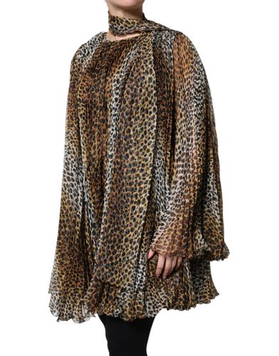Leopard Print Scarf Collared Chiffon Women's Dress - Dolce & Gabbana - Modalova