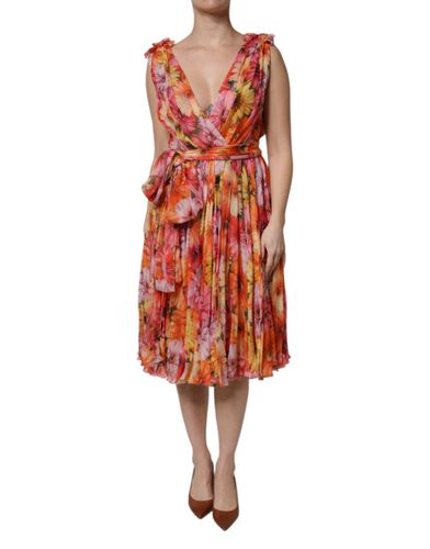 Floral Silk V-neck Chiffon Women's Dress - Dolce & Gabbana - Modalova